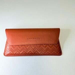 Missoni Rust Orange Embossed Chevron Leather Sunglass Case